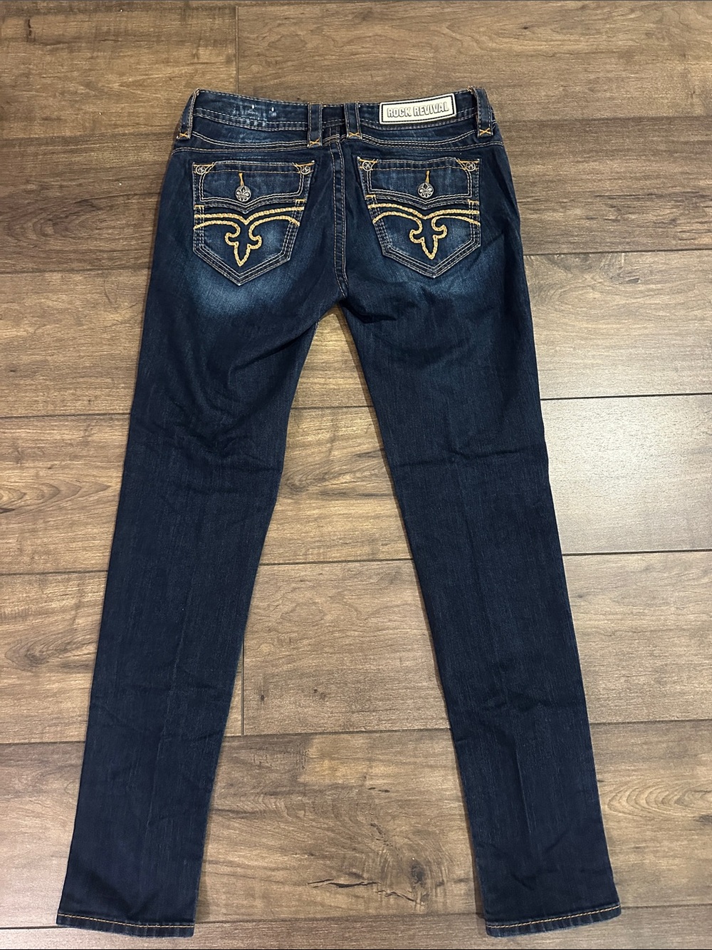 Rock Revival Women's Indigo Skinny Jeans with Gold Embroidery